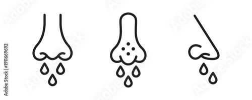 Nose icons with dripping effect for cold or allergy symptoms