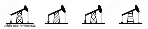 Oil pump jack icons, petroleum extraction equipment, energy industry symbols