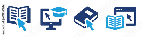 Online education and learning icons computer book graduation cap
