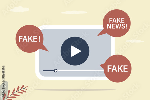 Fake news in social media or tv. News with disinformation, lies and propaganda. Live streaming digital media player. Popular media channel or podcast in social network.