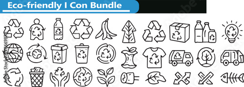 Eco-Friendly Sustainability Icon Bundle | 30 Minimal Line Icons for Recycling, Composting, Zero Waste & Green Living