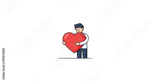 Vector illustration depicting a person gently holding a large red heart, symbolizing profound love, care, generosity, and emotional connection, suitable for themes of compassion and kindness