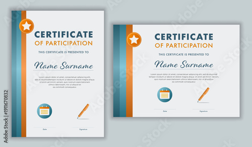 Modern flat certificate of participation template for events workshops courses and training