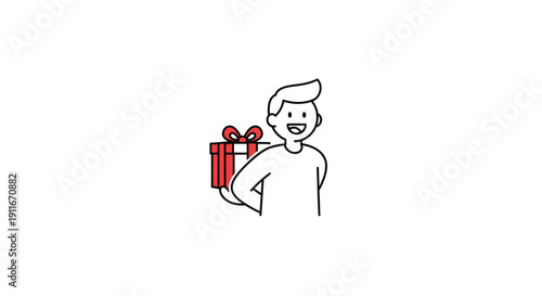 A happy person concealing a surprise gift box behind their back, symbolizing a thoughtful gesture and generosity