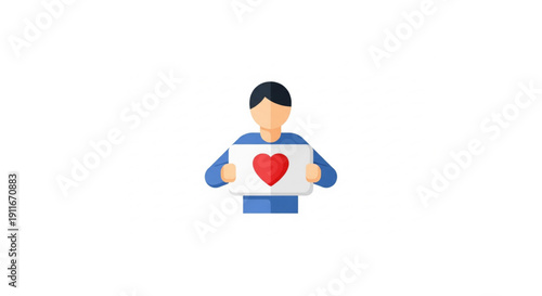 Person holding a sign with a red heart symbol representing love and care, perfect for social media and design projects
