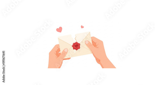 Hands holding a ripped envelope with a heart-shaped seal, symbolizing heartbreak or a broken relationship