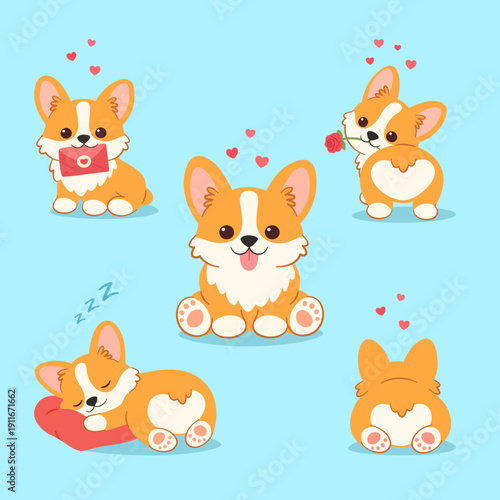 Cute Corgi Love Pose Set