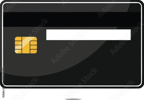 Vector illustration of a single black ATM card isolated on a minimal flat design