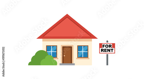 House with For Rent Sign Outside.