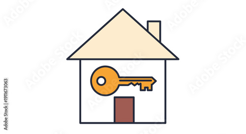 House with Key Icon Illustration.