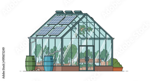 Illustration of a Modern Greenhouse with Plants.