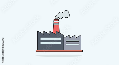 Industrial Factory with Smokestack Emitting Smoke.
