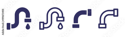 Plumbing pipes and connectors with water drips and elbow joints for fluid systems