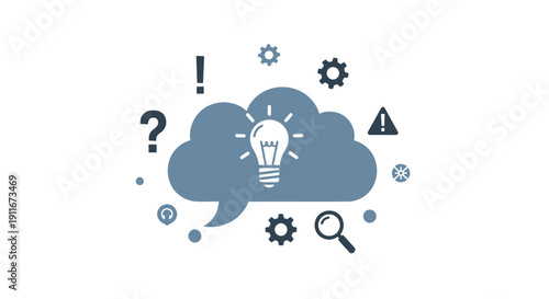Lightbulb in Thought Cloud with Icons.