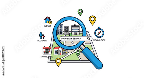 Magnifying Glass Examining Property Search Map.
