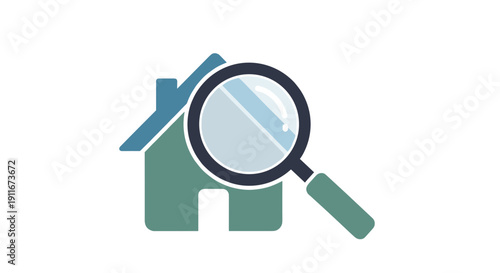 Magnifying Glass Over House Icon Graphic.