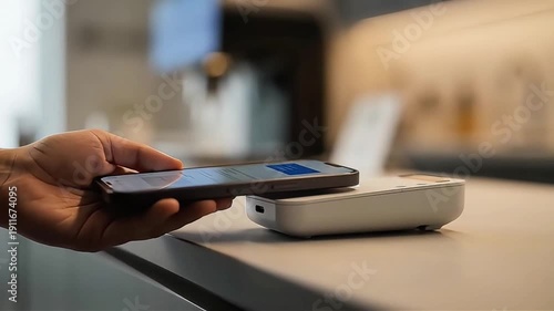 Contactless Payment with Smartphone at Counter.