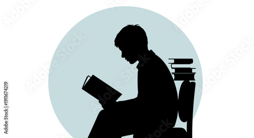 Man Reading Book Silhouette Close Up.