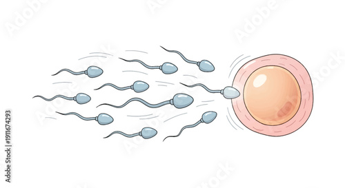 Sperm Cells Swimming Toward Egg Cell Fertilization Concept Illustration