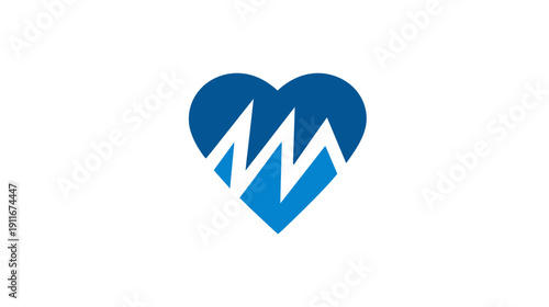 A simple, geometric logo with a blue heart containing a zig-zag graphic element