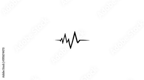 A stylized heart rate pulse in black on a white backdrop, minimalist and clean