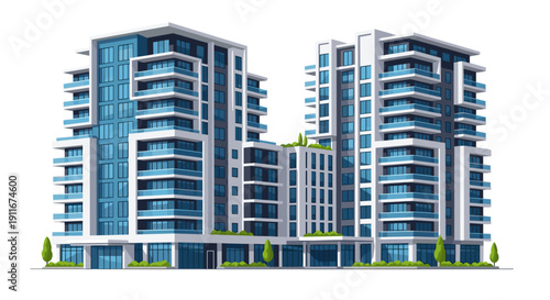 Modern Apartment Buildings with Balconies.