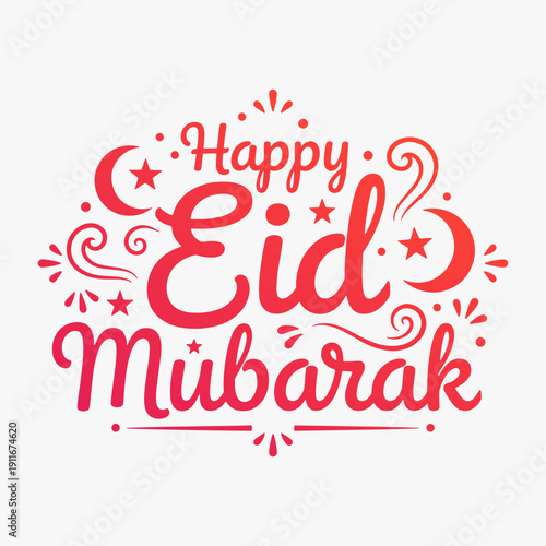 Vibrant hand-drawn Happy Eid Mubarak lettering with decorative elements. A sense of celebration and joy during the Eid holiday.