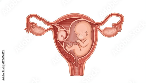 Human Fetus Inside Uterus Medical Pregnancy Development Illustration