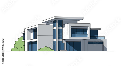Modern House Illustration with Clean Lines.