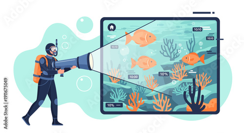 Diver Exploring Underwater Marine Life with Fish.