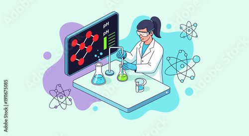 Female Scientist Conducting Chemical Experiment in Laboratory.