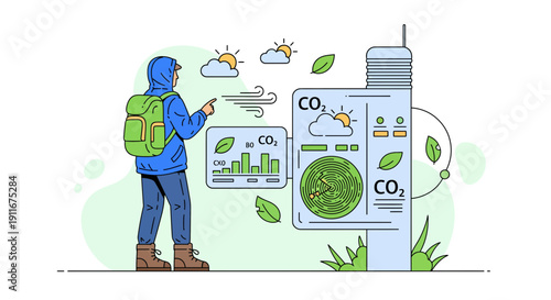 Person Using Air Quality Monitoring Device Outdoors.