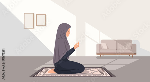 Muslim Woman Praying at Home