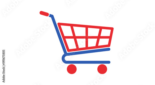 Red and Blue Shopping Cart Illustration.