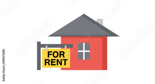 Red House with For Rent Sign.