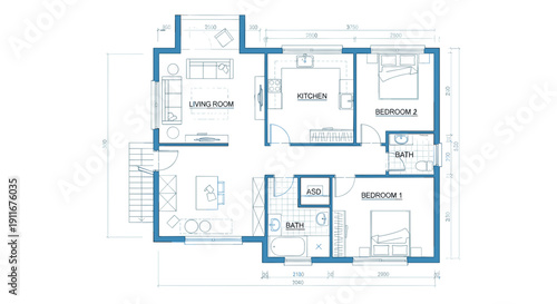 Residential House Floor Plan Diagram Blueprint.