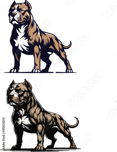 Muscular Pitbull Dog Illustration - Loyal Companion and Athletic Breed