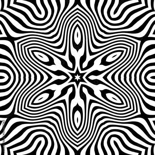 Organic Six Pointed Wavy Star With Fluid Black White Stripes