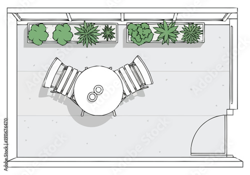 Top View Of A Modern Balcony With Outdoor Furniture And Green Plants In Planters For Relaxation And Entertaining furniture icons top view interior