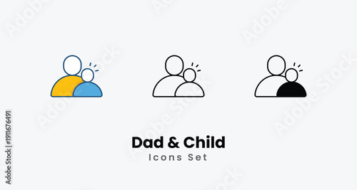 Dad & Child icons vector set stock illustration