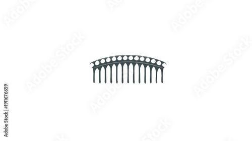 A dark gray, stylized comb design with a curved top and thin, vertical teeth on a white background
