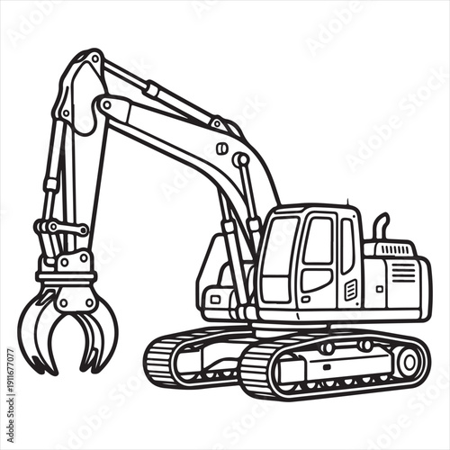 Heavy Construction Machinery Line Drawing for Kids and Education