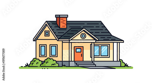 Simple Cartoon House with Chimney and Porch.