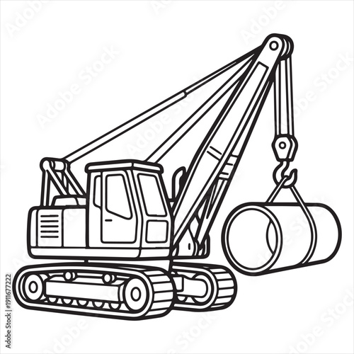 Heavy Construction Machinery Line Drawing for Kids and Education