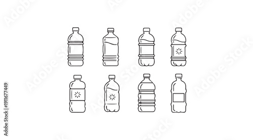 Set of Water Bottles Icons Line Art Simple Design