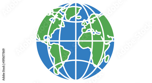 Stylized Globe with Grid Lines and Continents.