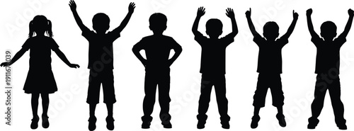 Mega black silhouette collection featuring diverse people children corporate professionals musicians cheering crowds and individuals waiting in a long line isolated on white background