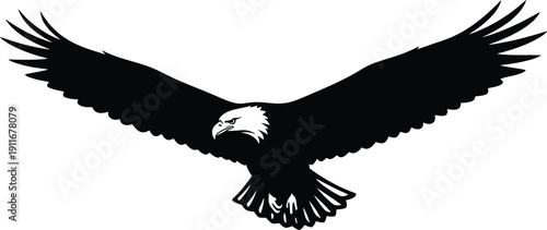 A majestic bald eagle in flight, soaring through the air with wings spread wide, vector illustration