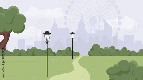 urban park and city silhouette