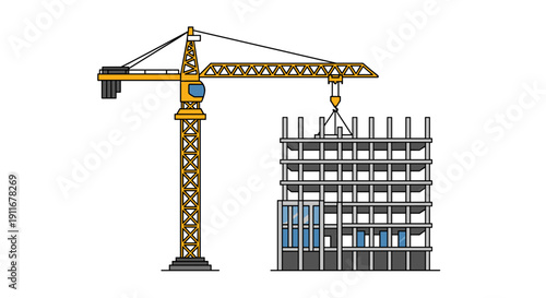Tower Crane Lifting Building Module.